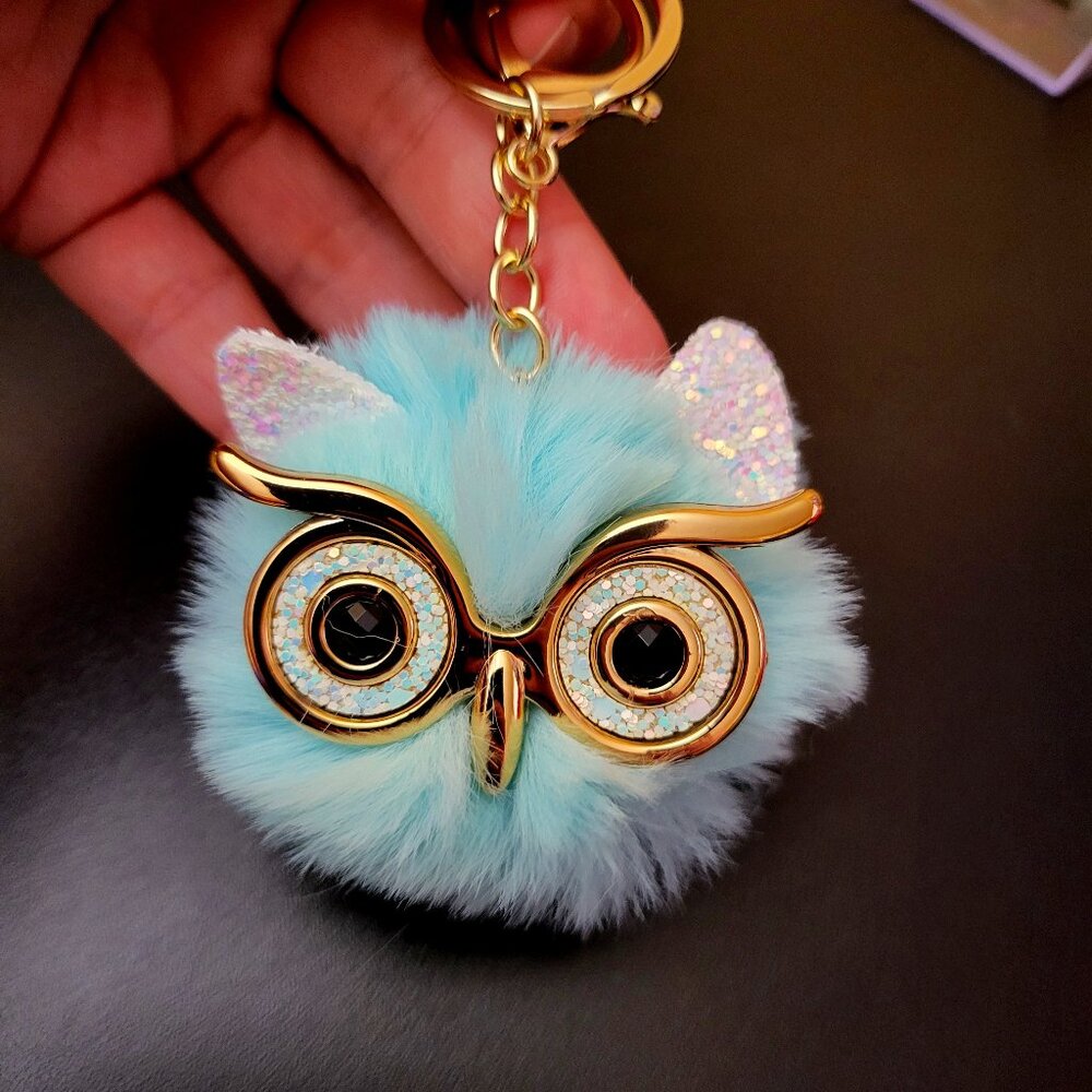 NWOT Owl with Gold Glasses & Keychain/Clip - Teal
